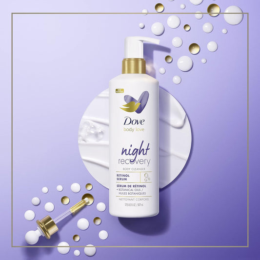 Dove Body Love Night Recovery Body Cleanser, with Retinol Serum & Botanical Oils, for Dry & Worn-Down Skin, 517 mL