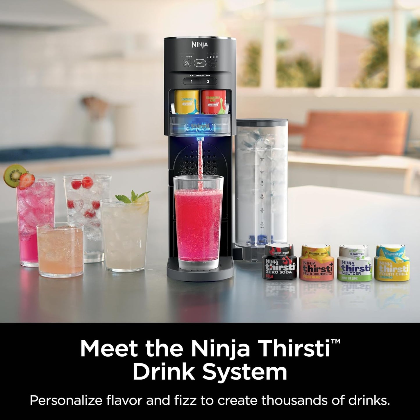 Ninja Thirsti Drink System, Soda Maker, Sparkling,Personalize Flavor, Carbonated Water Machine,