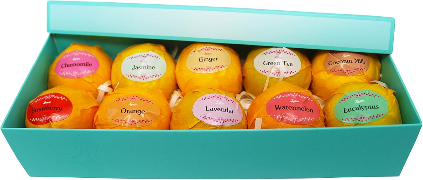 Bath Bombs Gift Set – 10 Unique Scents – Great gift idea for Women, Mom, Girls, Teens, Graduation and Birthdays – Spa Aromatherapy – Shea Butter – Relaxation in a Box