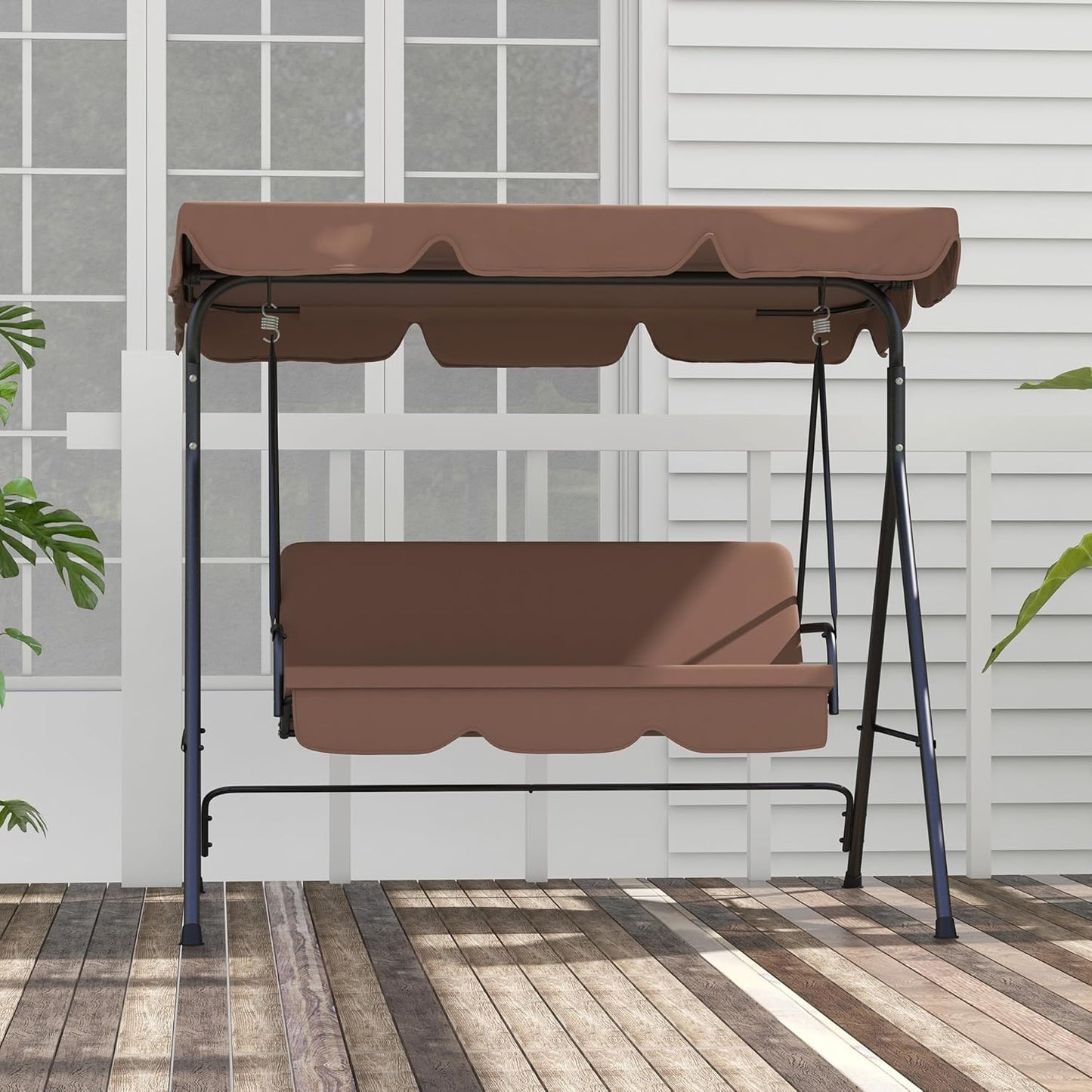 Outsunny 3‑Seat Patio Swing Chair – Brown