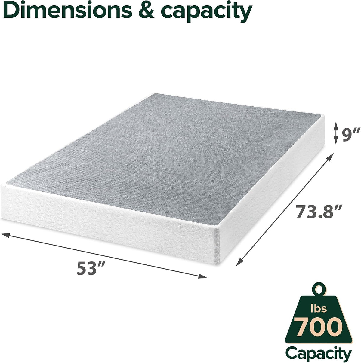 Full Size Box Spring – 9 Inch Low Profile Metal Smart Box Spring,