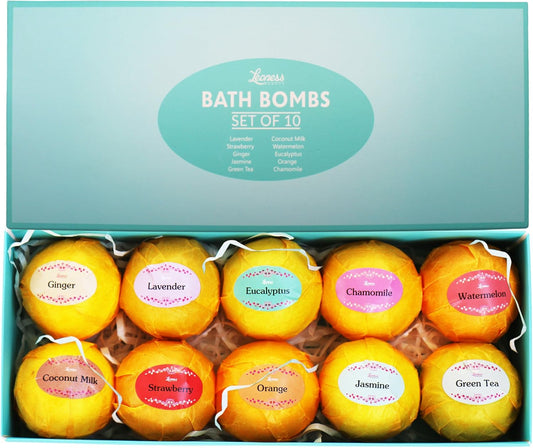 Bath Bombs Gift Set – 10 Unique Scents – Great gift idea for Women, Mom, Girls, Teens, Graduation and Birthdays – Spa Aromatherapy – Shea Butter – Relaxation in a Box
