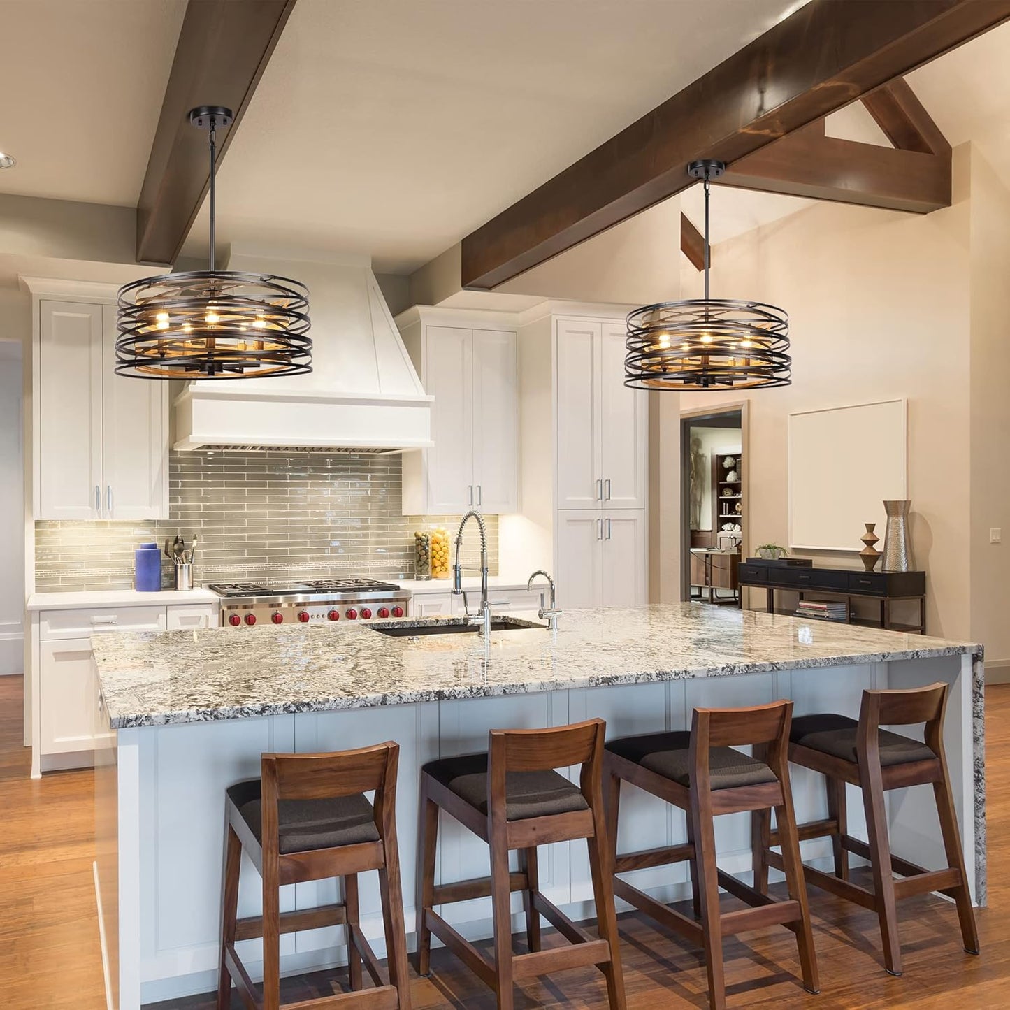 Farmhouse Dining Room Light Fixture, 5-Light Round Metal Kitchen Light Fixtures Antique Chandelier