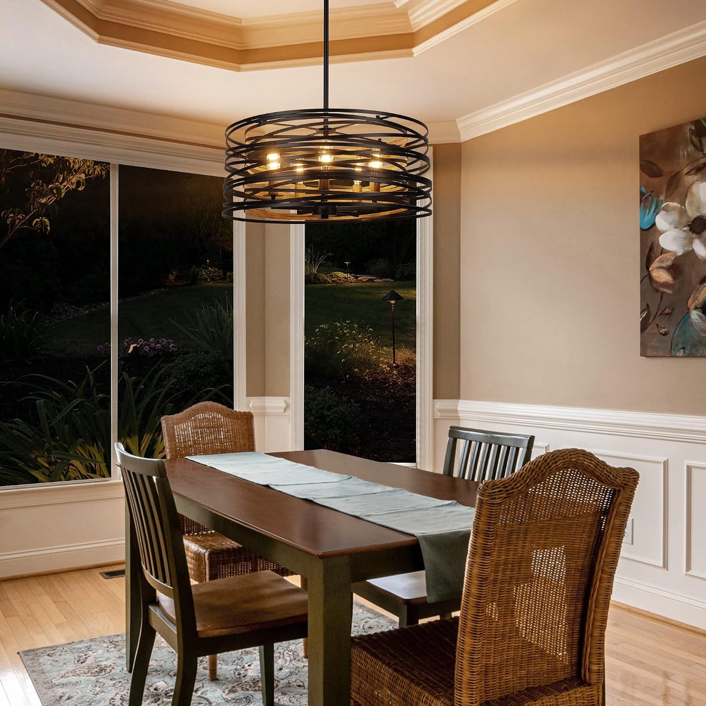 Farmhouse Dining Room Light Fixture, 5-Light Round Metal Kitchen Light Fixtures Antique Chandelier