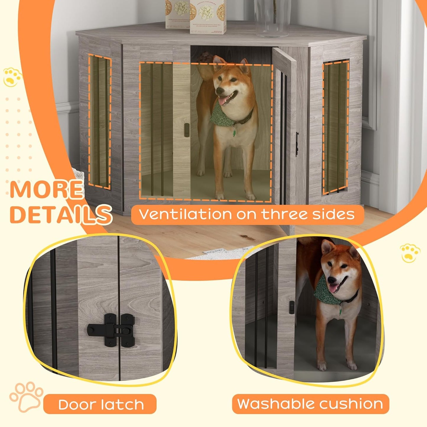 PawHut 41" Dog Crate Furniture, Corner Dog Crate End Table for M