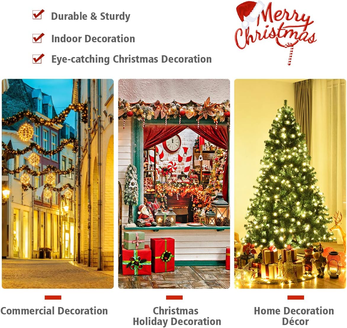 BestComfort 7.5FT Pre-Lit Christmas Tree, 400 LED Lights, 1346 PVC Branch Tips, Folding Metal Stand, Quick Setup, Hinged Xmas Artificial Tree for Home Office Festival Celebration Decoration