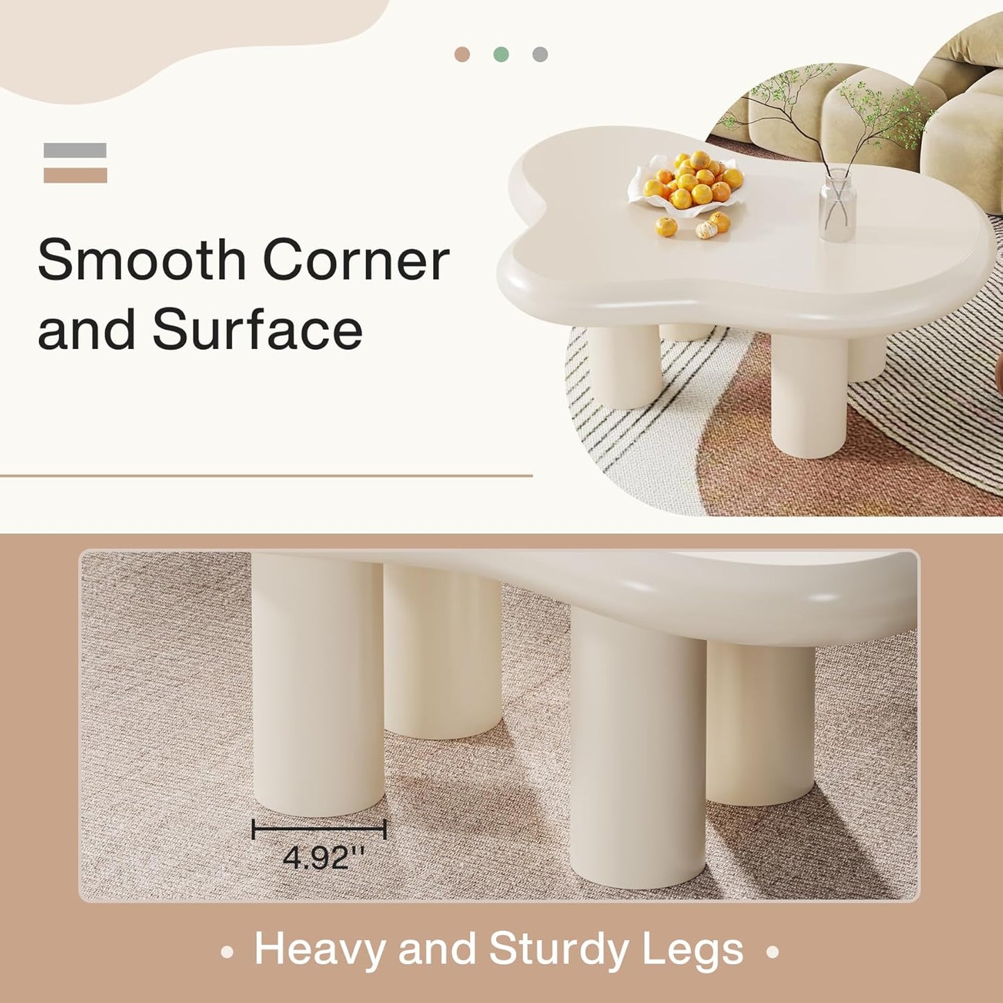 39.4" Cloud Coffee Table, Cute Cream Coffee Table