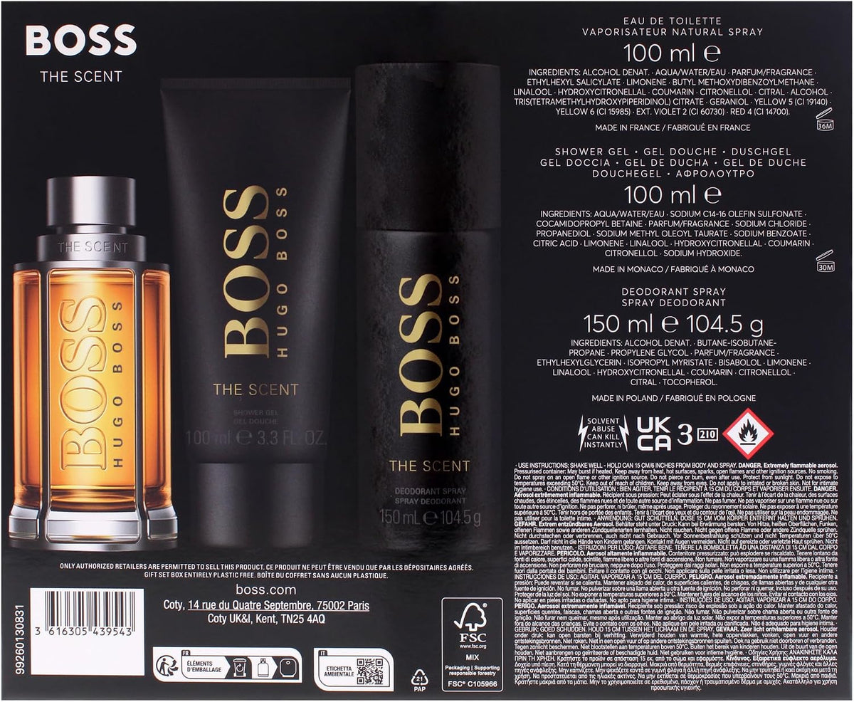 🖤🔥 BOSS Men’s 3‑Piece Gift Set – BOSS The Scent (Festive Edition)