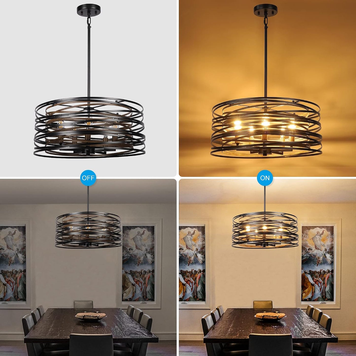 Farmhouse Dining Room Light Fixture, 5-Light Round Metal Kitchen Light Fixtures Antique Chandelier