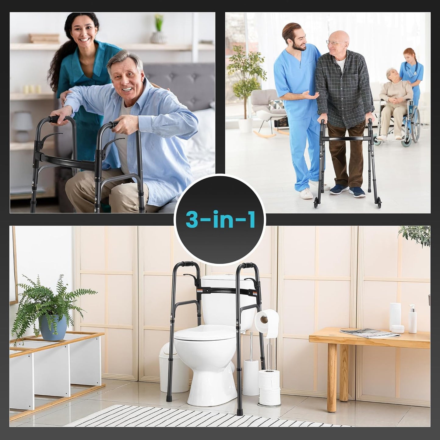 Lightweight Folding Walker 5" Fixed Wheels, Portable MedicaL