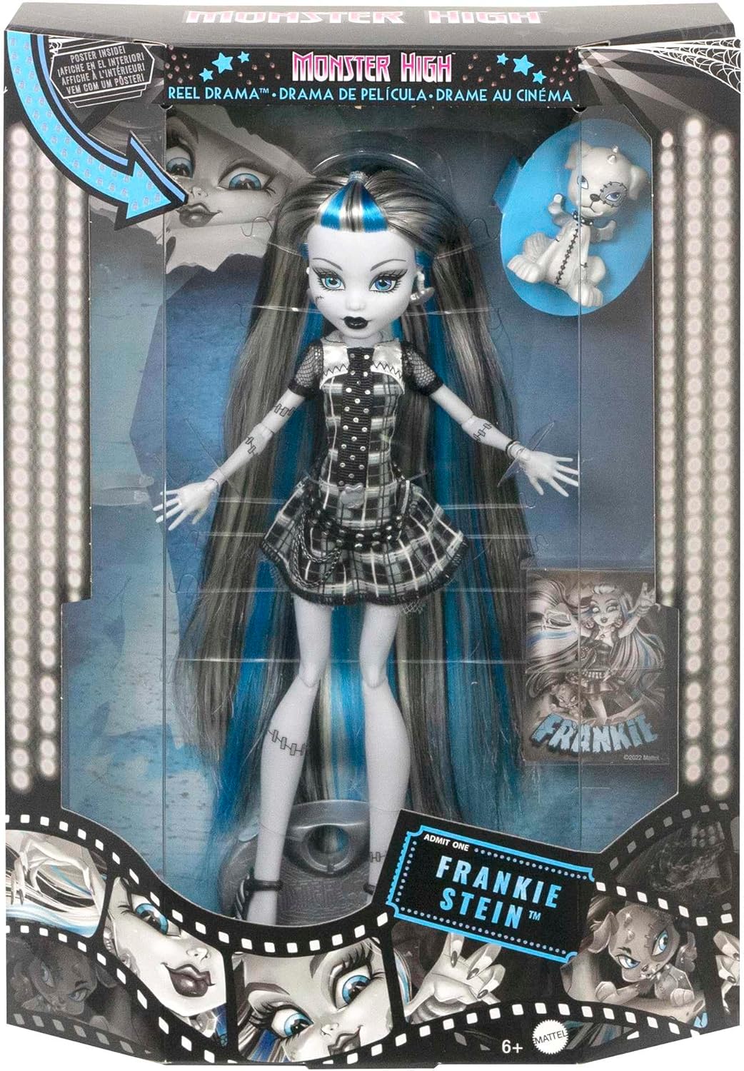 Monster High Reel Drama Doll, Frankie Stein in Black and White