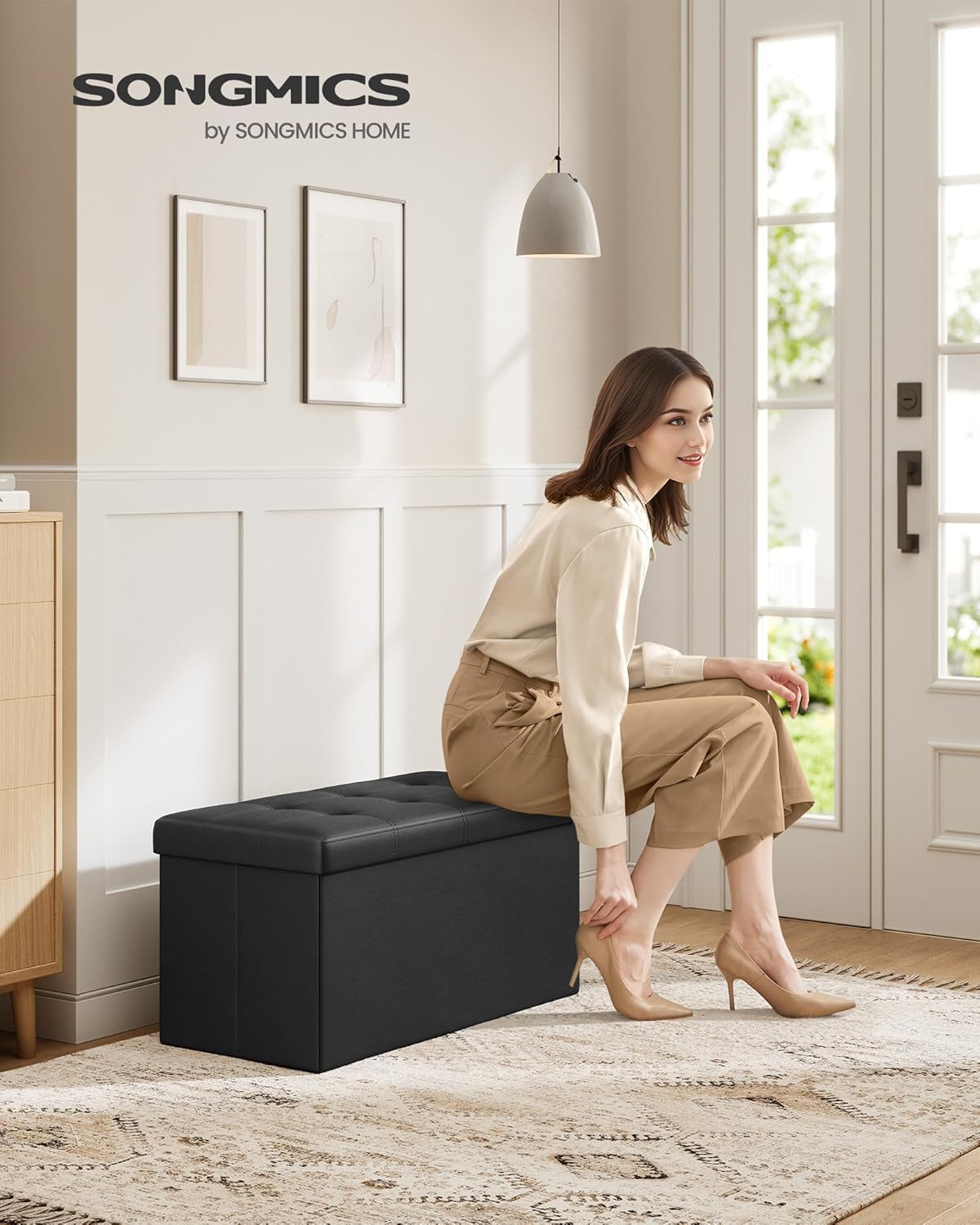 30 Inches Folding Storage Ottoman Bench, Faux Leather Storage Chest, Ottoman