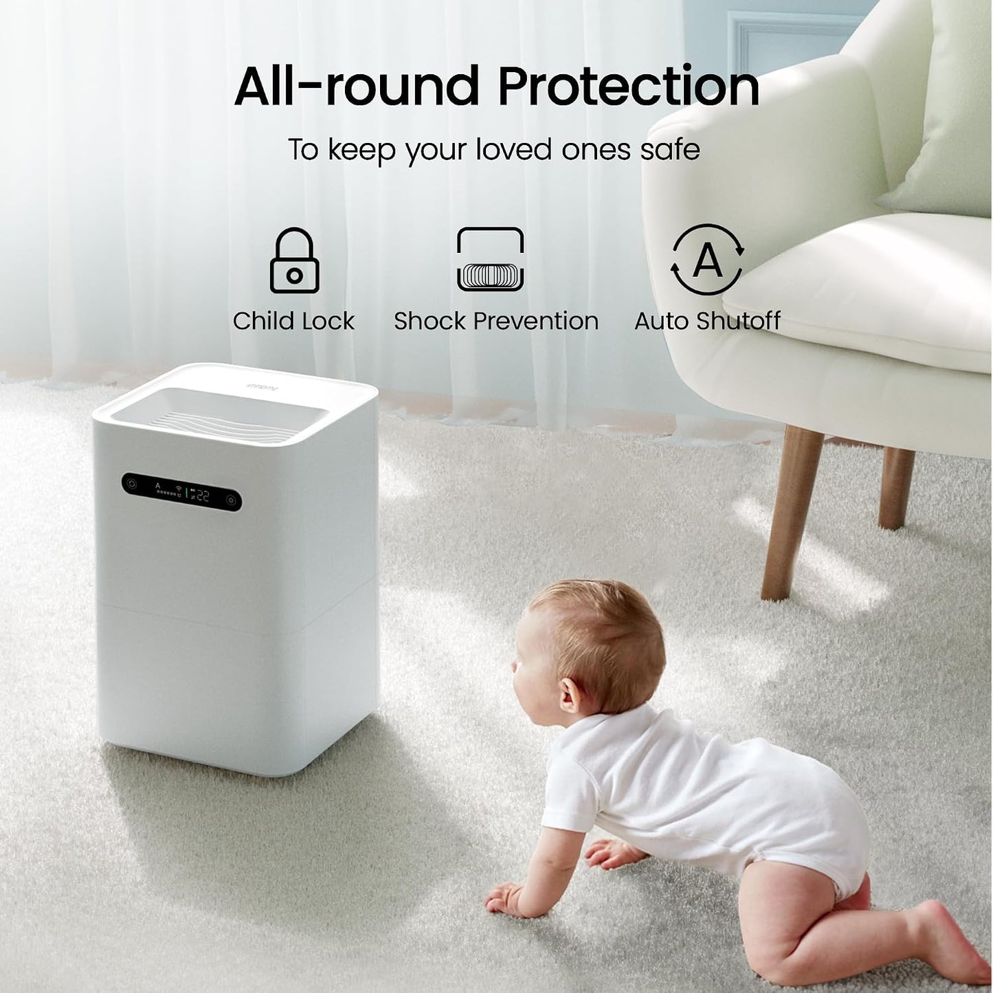 smartmi Evaporative Humidifiers, Cool No Mist Humidifiers for Bedroom, Air Humidifiers