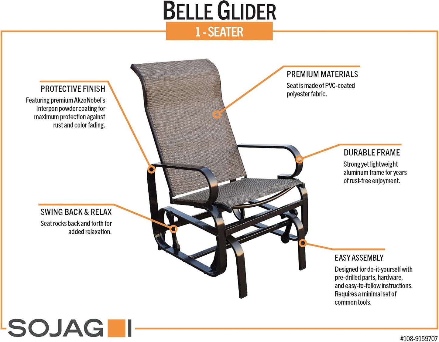 🌿 Sojag Belle Patio Glider Chair – Dark Grey 🌿🪑