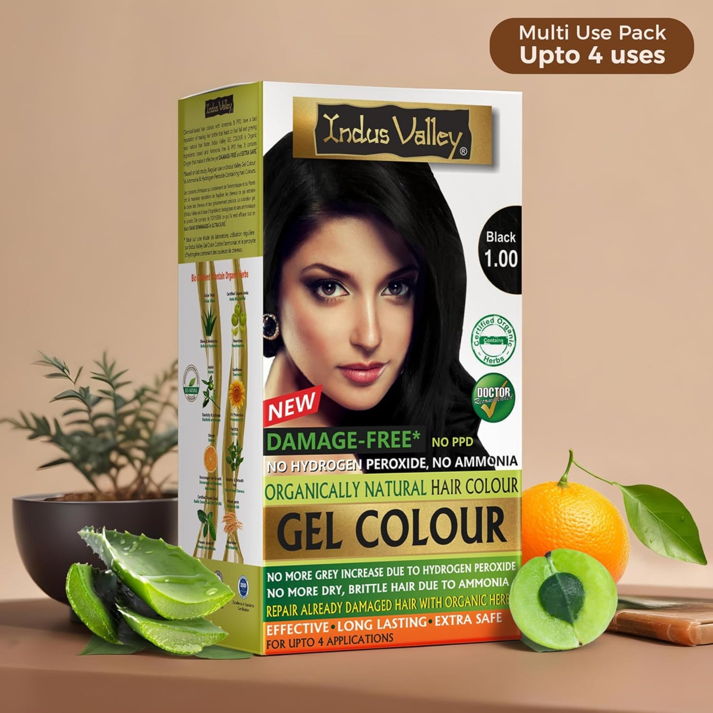 Indus Valley Natural Organic Damage Free Permanent Gel Hair Color, Ammonia Free, Vegan, Cruelty Free, Up to 100% Gray Coverage |Doctor Recommended| Bio Natural Certified (Black 1.0)