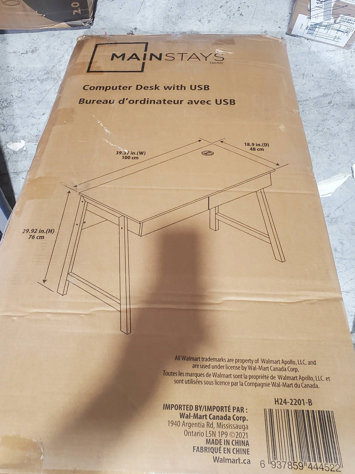 Computer Desk with USB Charger – 39.4" Study/Writing Table