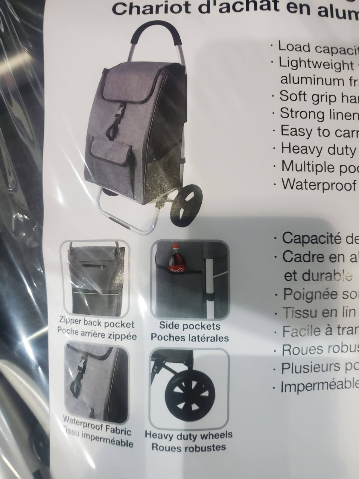 Shopping Trolley with Bag 33 Liters Large Wheels Additional Pockets ModernHome