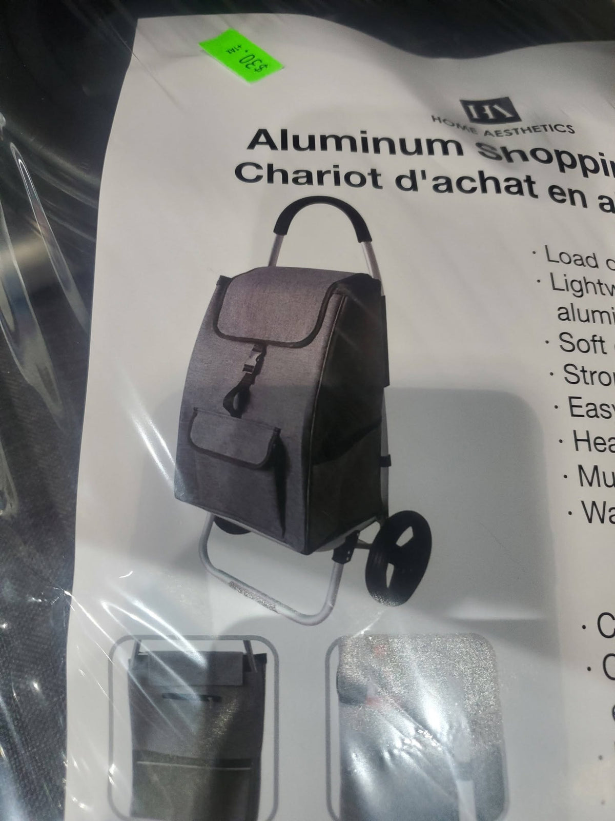 Shopping Trolley with Bag 33 Liters Large Wheels Additional Pockets ModernHome