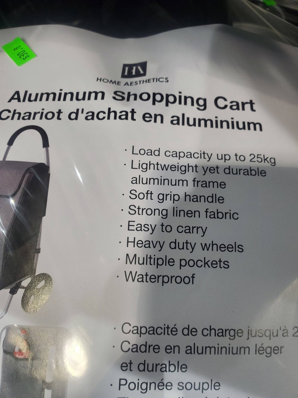 Shopping Trolley with Bag 33 Liters Large Wheels Additional Pockets ModernHome