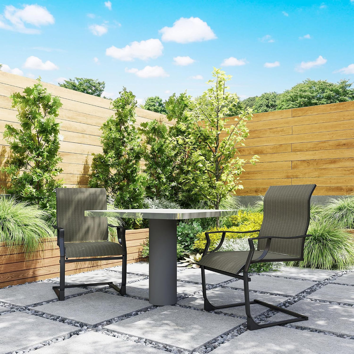 Outsunny Patio Chairs Set of 2 C Spring Motion Dining Chairs, Grey