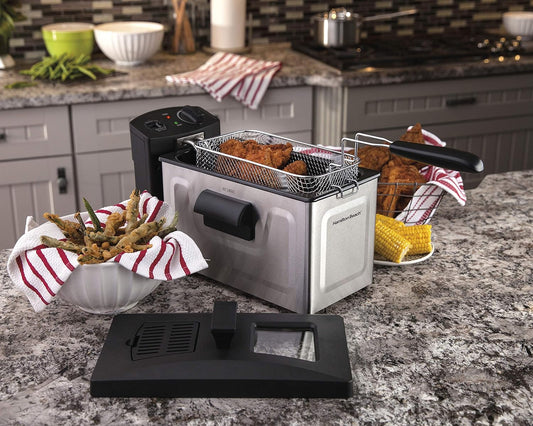 Hamilton Beach Professional Grade Electric Deep Fryer, Frying Basket with Hooks, 1500 Watts, 3 Ltrs with Viewing Window, Stainless Steel