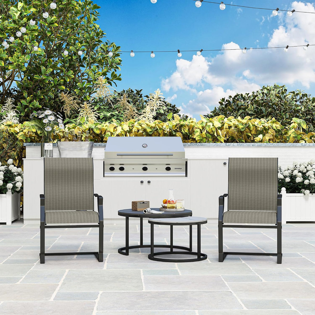Outsunny Patio Chairs Set of 2 C Spring Motion Dining Chairs, Grey