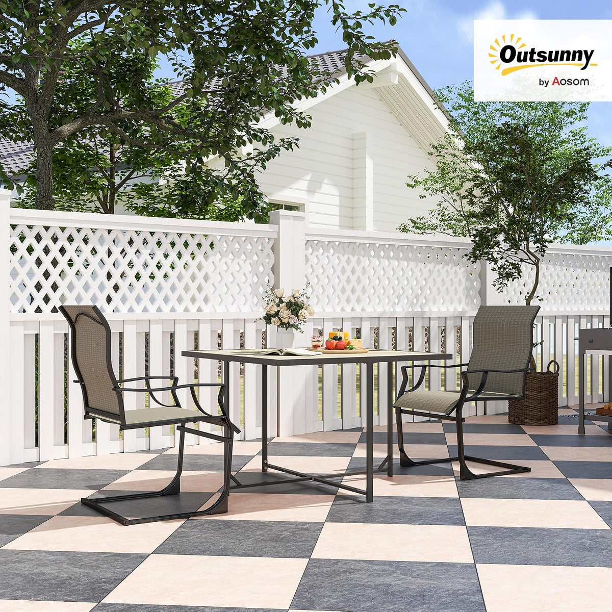 Outsunny Patio Chairs Set of 2 C Spring Motion Dining Chairs, Grey