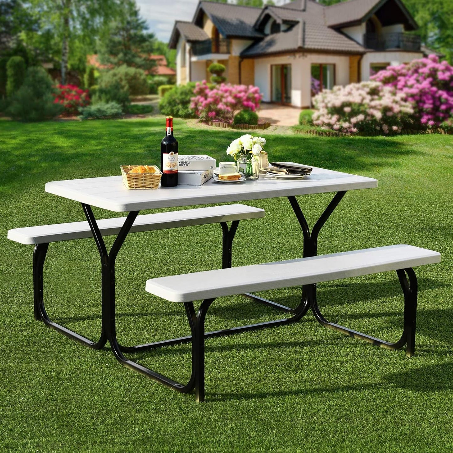 Outdoor Picnic Table & Bench Set – White