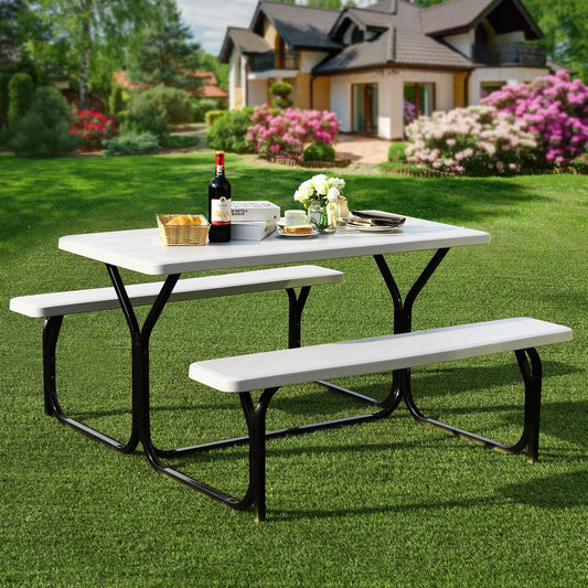 Outdoor Picnic Table & Bench Set – White
