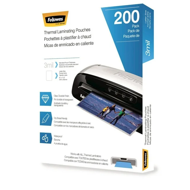 Fellowes Thermal Laminating Pouches - Letter, 3 mil, 200 pack
