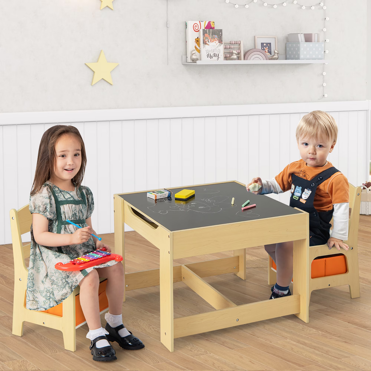 Kids Table & Chairs Set – With Storage, Blackboard & Whiteboard