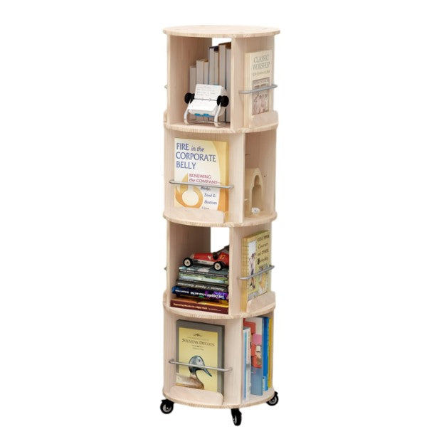 TOYTEXX 4-Tier Rotating Bookshelf, 360° Solid Wood Stackable Organizer for Home & Office -