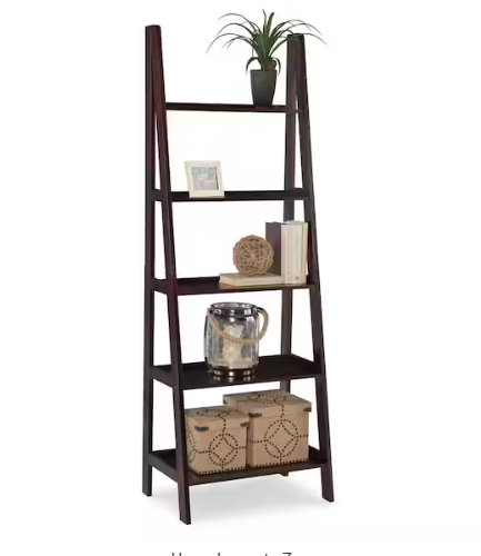 Benson 72” Tall 5-Shelf Ladder Bookcase – Espresso