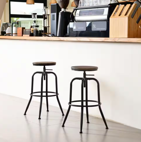AMA 30 in. Walnut Wood Grain Backless Metal Frame Adjustable Height Bar Stool