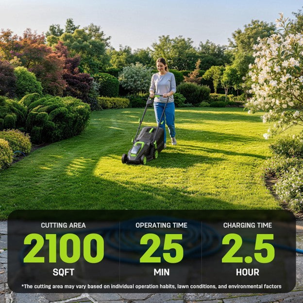 13-Inch Cordless Lawn Mower, 21V Electric Lawn Mowers with Brushless Motor