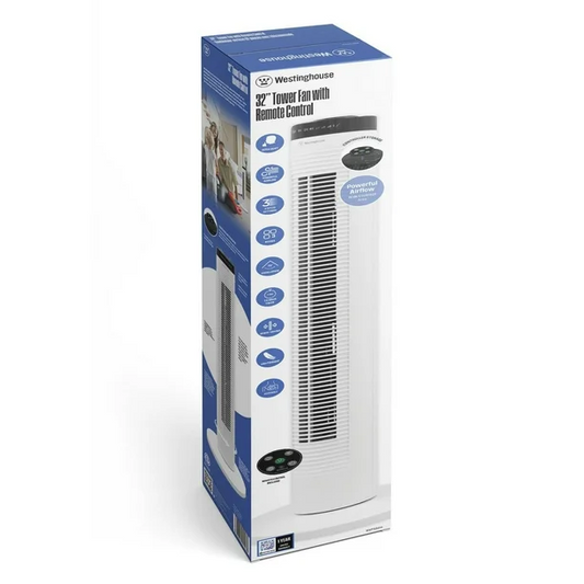 WESTINGHOUSE 32" TOWER FAN WITH REMOTE CONTROL, POWERFUL AIRFLOW, ULTRA QUIET