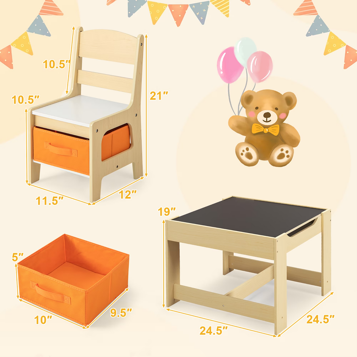 Kids Table & Chairs Set – With Storage, Blackboard & Whiteboard
