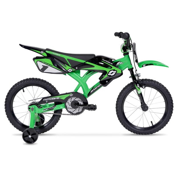 Hyper Bicycles 16" Motobike with Training Wheels – Neon Green (Ages 5–7