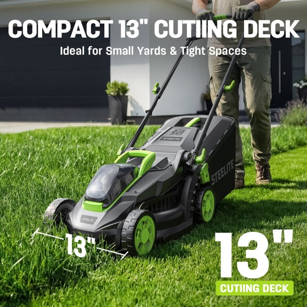 13-Inch Cordless Lawn Mower, 21V Electric Lawn Mowers with Brushless Motor