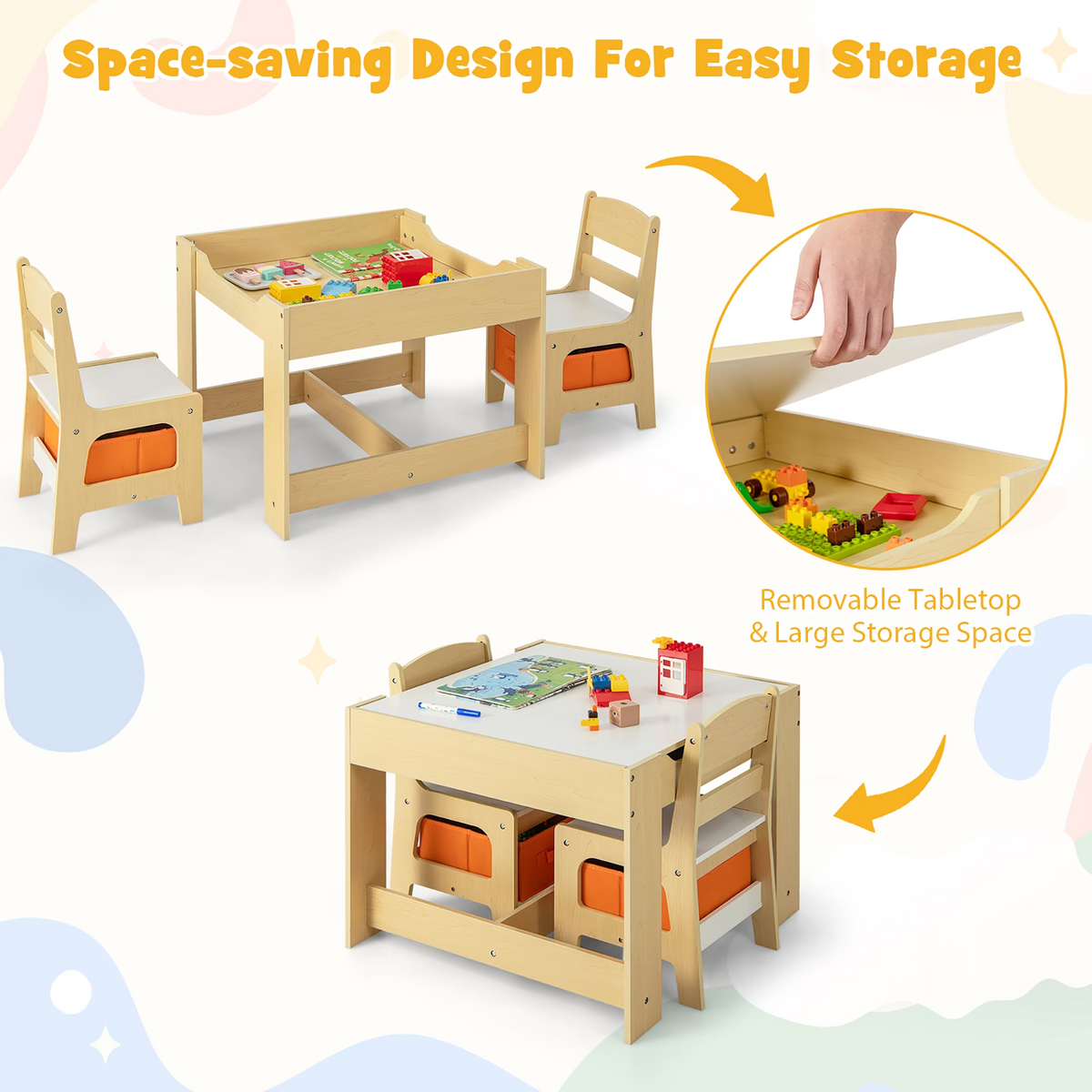 Kids Table & Chairs Set – With Storage, Blackboard & Whiteboard