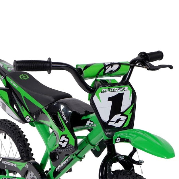 Hyper Bicycles 16" Motobike with Training Wheels – Neon Green (Ages 5–7
