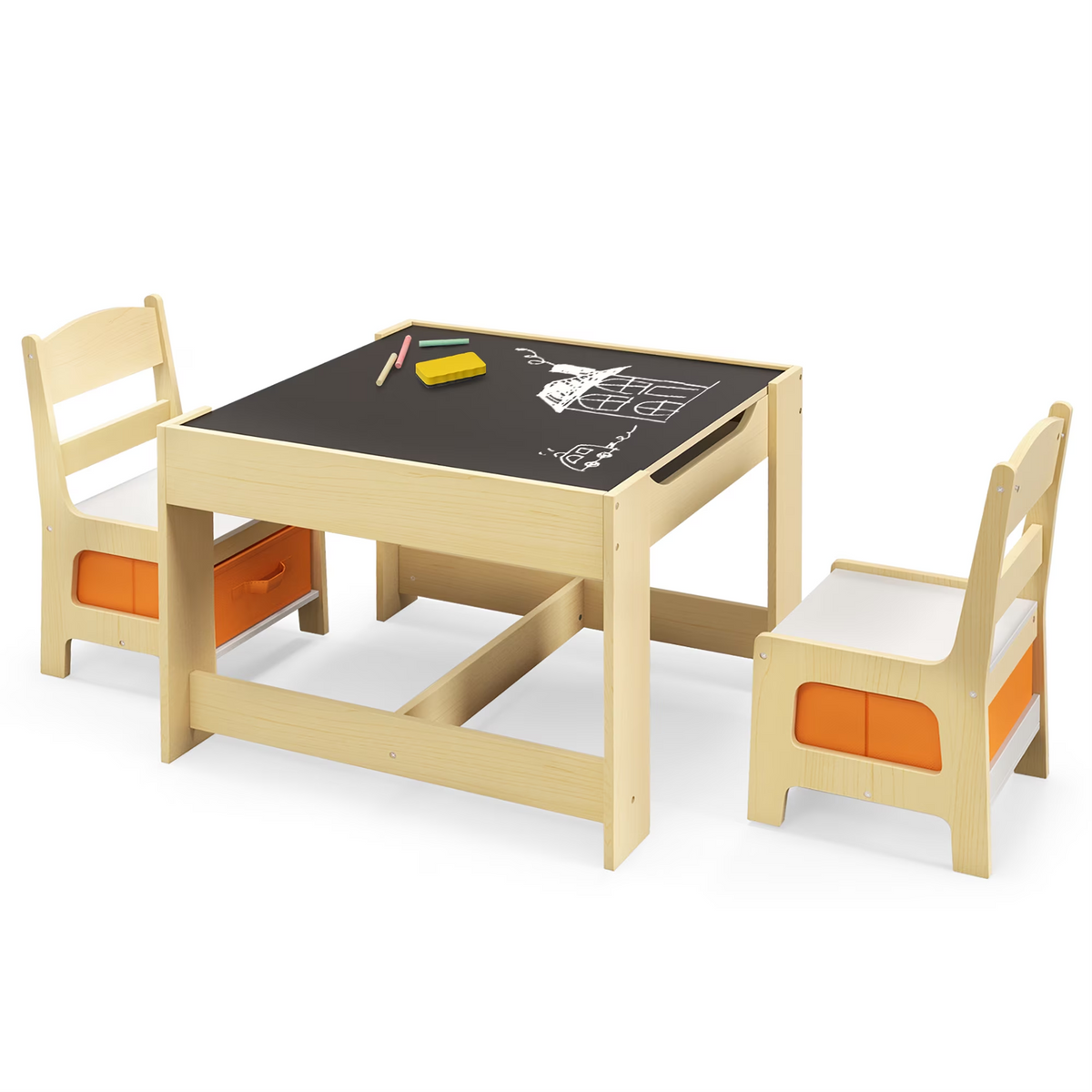 Kids Table & Chairs Set – With Storage, Blackboard & Whiteboard