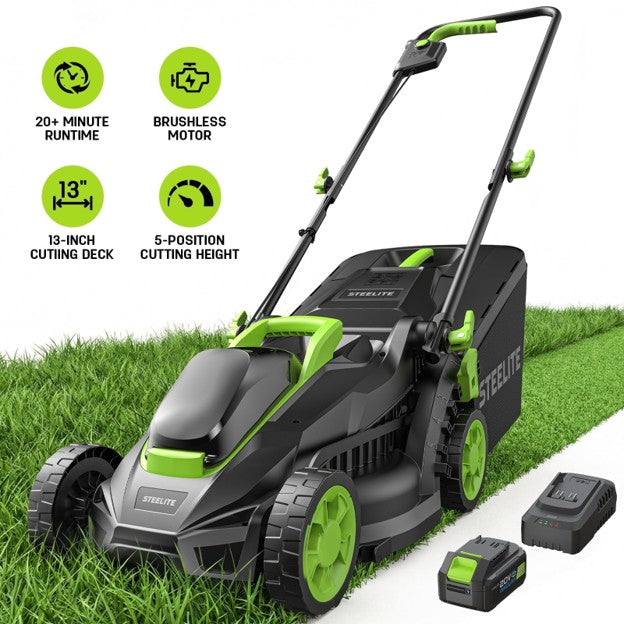 13-Inch Cordless Lawn Mower, 21V Electric Lawn Mowers with Brushless Motor