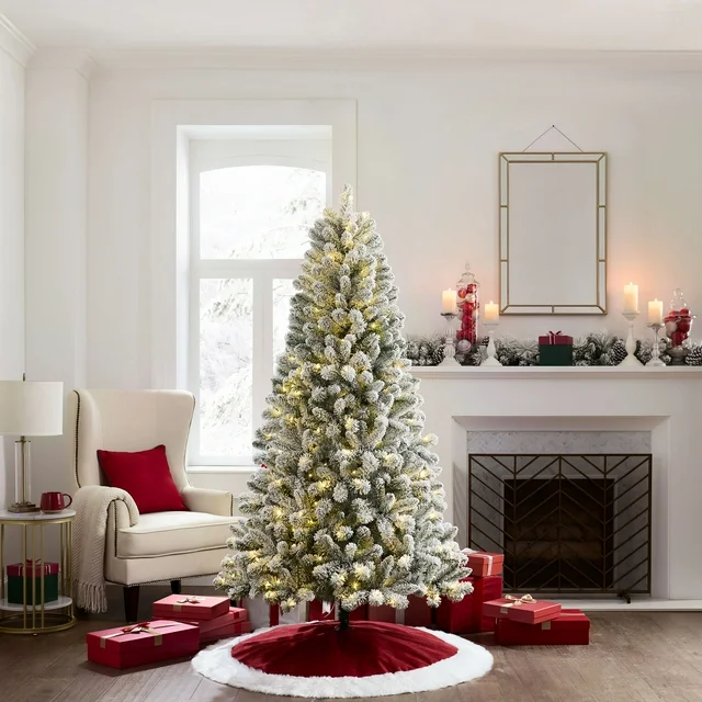 Holiday Time 6.5' Pre-Lit Flocked Frisco Pine Christmas Tree – Green 🌲