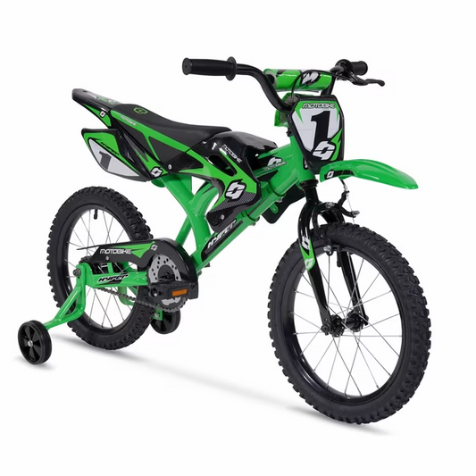 Hyper Bicycles 16" Motobike with Training Wheels – Neon Green (Ages 5–7