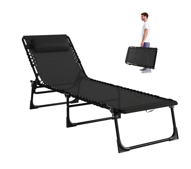 Outsunny Portable Reclining Beach Chaise Lounge – Black