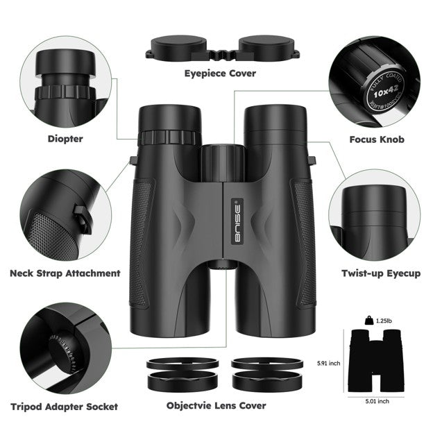 10x42 HD Professional Binoculars – Low Night Vision + BAK‑4 Prism