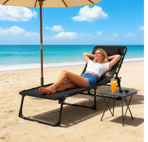 Outsunny Portable Reclining Beach Chaise Lounge – Black