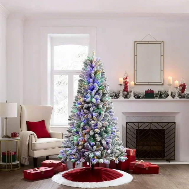 Holiday Time 6.5' Pre-Lit Flocked Frisco Pine Christmas Tree – Green 🌲