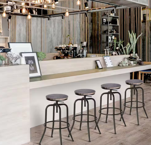 AMA 30 in. Walnut Wood Grain Backless Metal Frame Adjustable Height Bar Stool